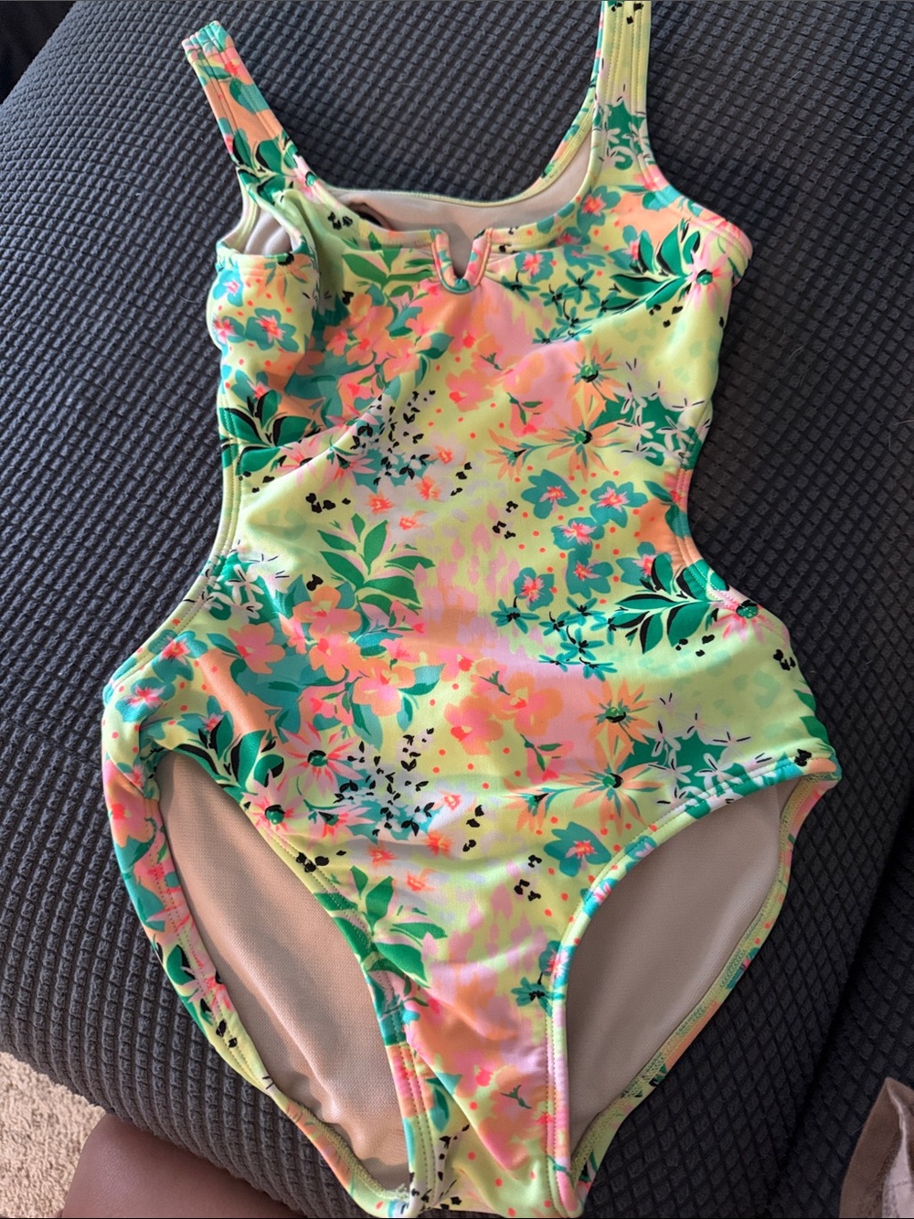 art class Girls' One-Piece Swimsuit in Neon Green, Pink, Teal Floral